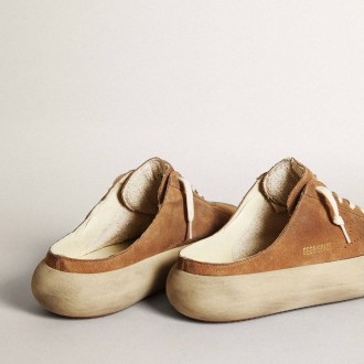 Golden Goose Space-Star Sabots In Tobacco Suede With Perforated Star