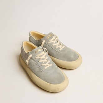 Golden Goose Space-Star Shoes In Ice-Gray Suede With Perforated Star