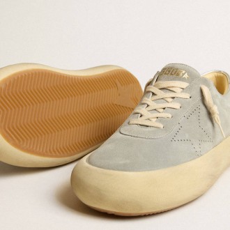 Golden Goose Space-Star Shoes In Ice-Gray Suede With Perforated Star