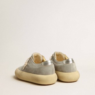 Golden Goose Space-Star Shoes In Ice-Gray Suede With Perforated Star