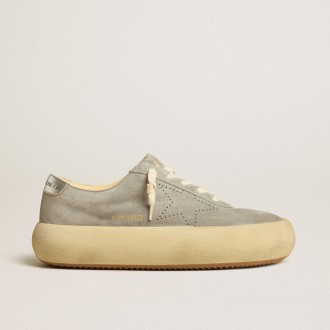 Golden Goose Space-Star Shoes In Ice-Gray Suede With Perforated Star