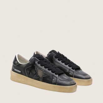 Golden Goose Stardan In Black Leather With Black Leather Star And Heel Tab Golden Goose Stardan In Black Leather With Black Leather Star And Heel Tab