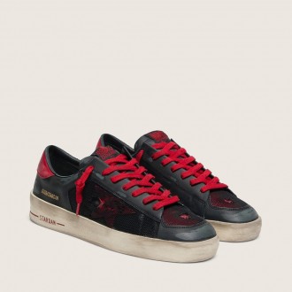 Golden Goose Stardan In Black Leather With Red Star And Black Mesh And Red Leather Inserts Golden Goose Stardan In Black Leather With Red Star And Black Mesh And Red Leather Inserts