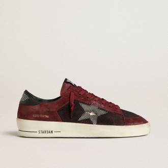 Golden Goose Stardan In Black Mesh And Burgundy Suede With White Leather Star