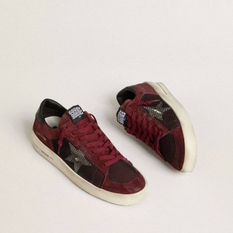 Golden Goose Stardan In Black Mesh And Burgundy Suede With White Leather Star Golden Goose Stardan In Black Mesh And Burgundy Suede With White Leather Star