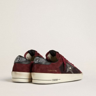 Golden Goose Stardan In Black Mesh And Burgundy Suede With White Leather Star Golden Goose Stardan In Black Mesh And Burgundy Suede With White Leather Star