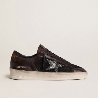 Golden Goose Stardan In Brown Suede And Black Mesh With White Leather Star And Nappa Leather Inserts