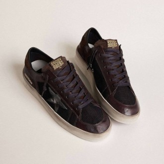 Golden Goose Stardan In Brown Suede And Black Mesh With White Leather Star And Nappa Leather Inserts