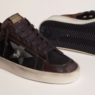Golden Goose Stardan In Brown Suede And Black Mesh With White Leather Star And Nappa Leather Inserts