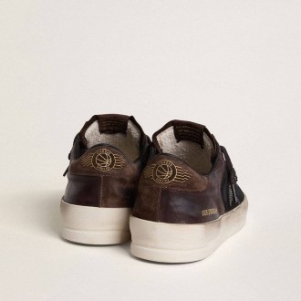 Golden Goose Stardan In Brown Suede And Black Mesh With White Leather Star And Nappa Leather Inserts