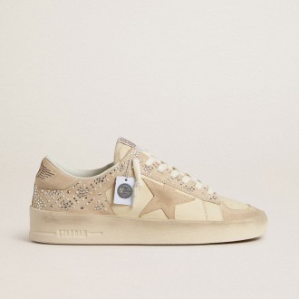 Golden Goose Stardan In Cream-Colored Suede And Leather With Swarovski And A Suede Star