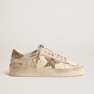 Golden Goose Stardan In Ecru Nappa Leather With Gold Glitter Star And Heel Tab