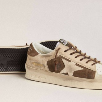 Golden Goose Stardan In Military-Green Suede And Beige Pony Skin With Beige Suede Star Golden Goose Stardan In Military-Green Suede And Beige Pony Skin With Beige Suede Star