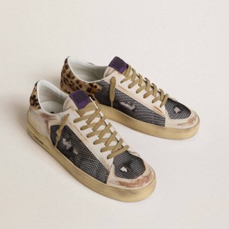 Golden Goose Stardan In Nappa And Mesh With Leopard-Print Pony Skin Heel Tab