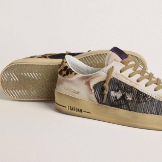 Golden Goose Stardan In Nappa And Mesh With Leopard-Print Pony Skin Heel Tab