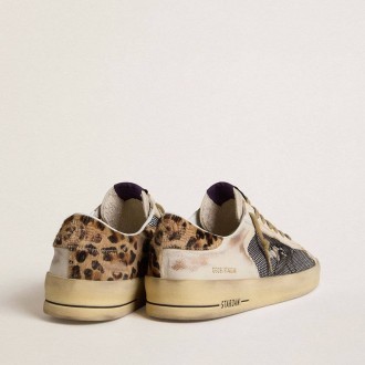 Golden Goose Stardan In Nappa And Mesh With Leopard-Print Pony Skin Heel Tab