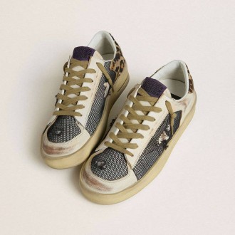 Golden Goose Stardan In Nappa And Mesh With Leopard-Print Pony Skin Heel Tab