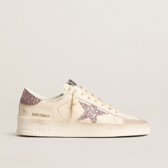 Golden Goose Stardan In Nappa And Suede With Pink Glitter Star And Heel Tab