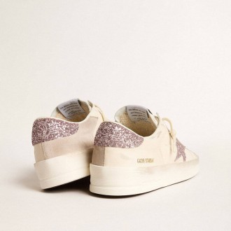 Golden Goose Stardan In Nappa And Suede With Pink Glitter Star And Heel Tab Golden Goose Stardan In Nappa And Suede With Pink Glitter Star And Heel Tab