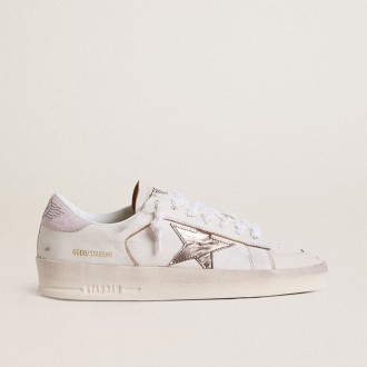 Golden Goose Stardan In Nappa Leather With Metallic Silver Leather Star And Pink Suede Heel Tab