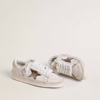 Golden Goose Stardan In Nappa Leather With Metallic Silver Leather Star And Pink Suede Heel Tab Golden Goose Stardan In Nappa Leather With Metallic Silver Leather Star And Pink Suede Heel Tab