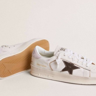 Golden Goose Stardan In Nappa Leather With Metallic Silver Leather Star And Pink Suede Heel Tab Golden Goose Stardan In Nappa Leather With Metallic Silver Leather Star And Pink Suede Heel Tab