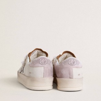 Golden Goose Stardan In Nappa Leather With Metallic Silver Leather Star And Pink Suede Heel Tab Golden Goose Stardan In Nappa Leather With Metallic Silver Leather Star And Pink Suede Heel Tab