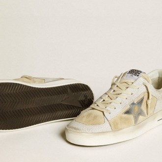 Golden Goose Stardan In Nubuck And Crackle Leather With Silver Metallic Leather Star Golden Goose Stardan In Nubuck And Crackle Leather With Silver Metallic Leather Star