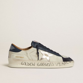 Golden Goose Stardan In Nubuck With Metallic Leather Star And Blue Nappa Heel Tab