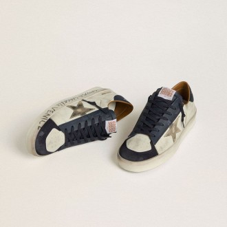 Golden Goose Stardan In Nubuck With Metallic Leather Star And Blue Nappa Heel Tab Golden Goose Stardan In Nubuck With Metallic Leather Star And Blue Nappa Heel Tab