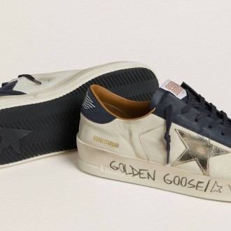 Golden Goose Stardan In Nubuck With Metallic Leather Star And Blue Nappa Heel Tab Golden Goose Stardan In Nubuck With Metallic Leather Star And Blue Nappa Heel Tab