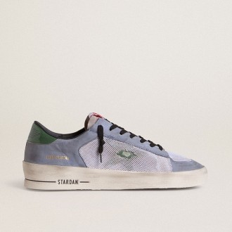 Golden Goose Stardan In Powder-Blue Suede With Green Leather Star And Heel Tab