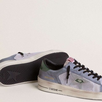 Golden Goose Stardan In Powder-Blue Suede With Green Leather Star And Heel Tab Golden Goose Stardan In Powder-Blue Suede With Green Leather Star And Heel Tab