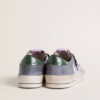 Golden Goose Stardan In Powder-Blue Suede With Green Leather Star And Heel Tab Golden Goose Stardan In Powder-Blue Suede With Green Leather Star And Heel Tab