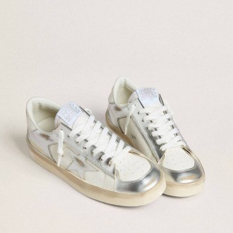 Golden Goose Stardan In Silver Foiled Leather With White Heel Tab Golden Goose Stardan In Silver Foiled Leather With White Heel Tab