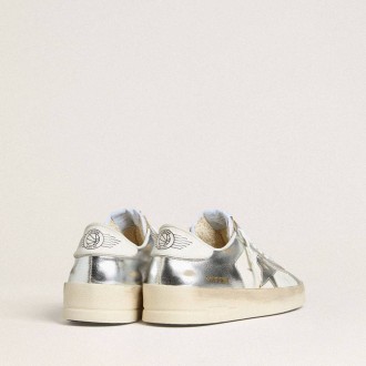 Golden Goose Stardan In Silver Foiled Leather With White Heel Tab Golden Goose Stardan In Silver Foiled Leather With White Heel Tab