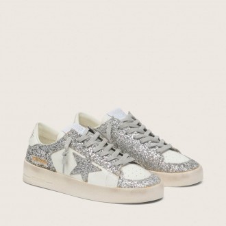 Golden Goose Stardan In White Leather And Glitter