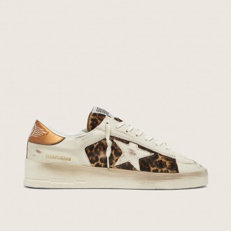 Golden Goose Stardan In White Leather And Leopard Pony Skin With White Leather Star