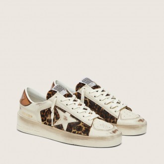 Golden Goose Stardan In White Leather And Leopard Pony Skin With White Leather Star