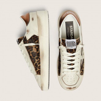 Golden Goose Stardan In White Leather And Leopard Pony Skin With White Leather Star