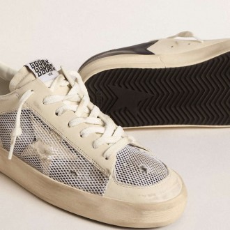 Golden Goose Stardan In White Leather And Mesh With White Leather Star
