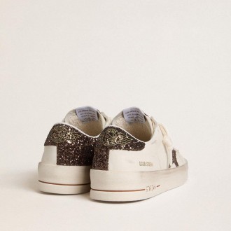 Golden Goose Stardan In White Leather With Brown Glitter Star And Heel Tab Golden Goose Stardan In White Leather With Brown Glitter Star And Heel Tab