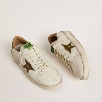 Golden Goose Stardan In White Leather With Military-Green Snake-Print Leather Star And Heel Tab