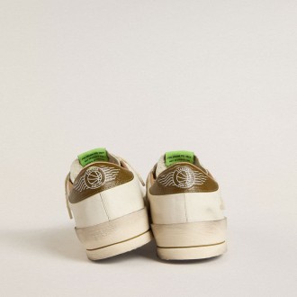 Golden Goose Stardan In White Leather With Military-Green Snake-Print Leather Star And Heel Tab