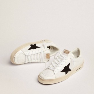 Golden Goose Stardan In White Mesh With Black Suede Star Golden Goose Stardan In White Mesh With Black Suede Star