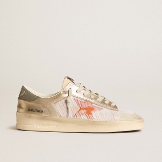 Golden Goose Stardan In White Mesh With Orange Star And Platinum Leather Inserts