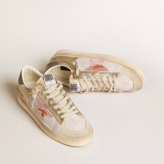Golden Goose Stardan In White Mesh With Orange Star And Platinum Leather Inserts Golden Goose Stardan In White Mesh With Orange Star And Platinum Leather Inserts