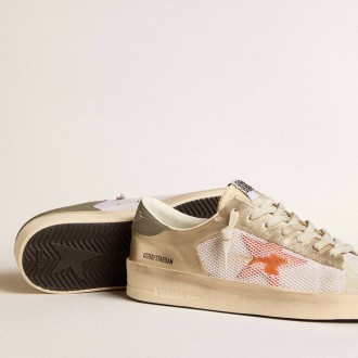 Golden Goose Stardan In White Mesh With Orange Star And Platinum Leather Inserts Golden Goose Stardan In White Mesh With Orange Star And Platinum Leather Inserts