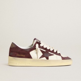 Golden Goose Stardan In White Nappa With Burgundy Suede Star And Heel Tab