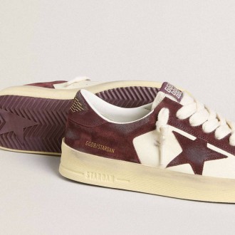 Golden Goose Stardan In White Nappa With Burgundy Suede Star And Heel Tab Golden Goose Stardan In White Nappa With Burgundy Suede Star And Heel Tab
